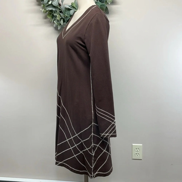 Aventura Organic Cotton Long Sleeve V-neck Brown Teagan Dress Details M - Picture 2 of 16